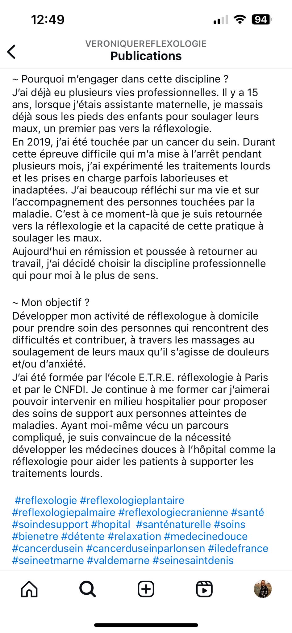 Publication Instagram : pourquoi Véronique est devenue réflexologue