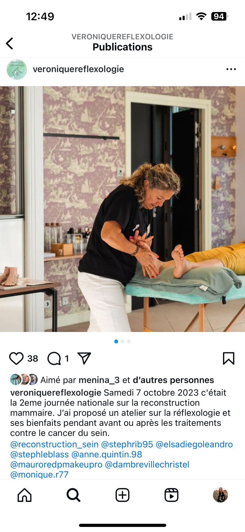 Publication Instagram : séance de réflexologie au cabinet