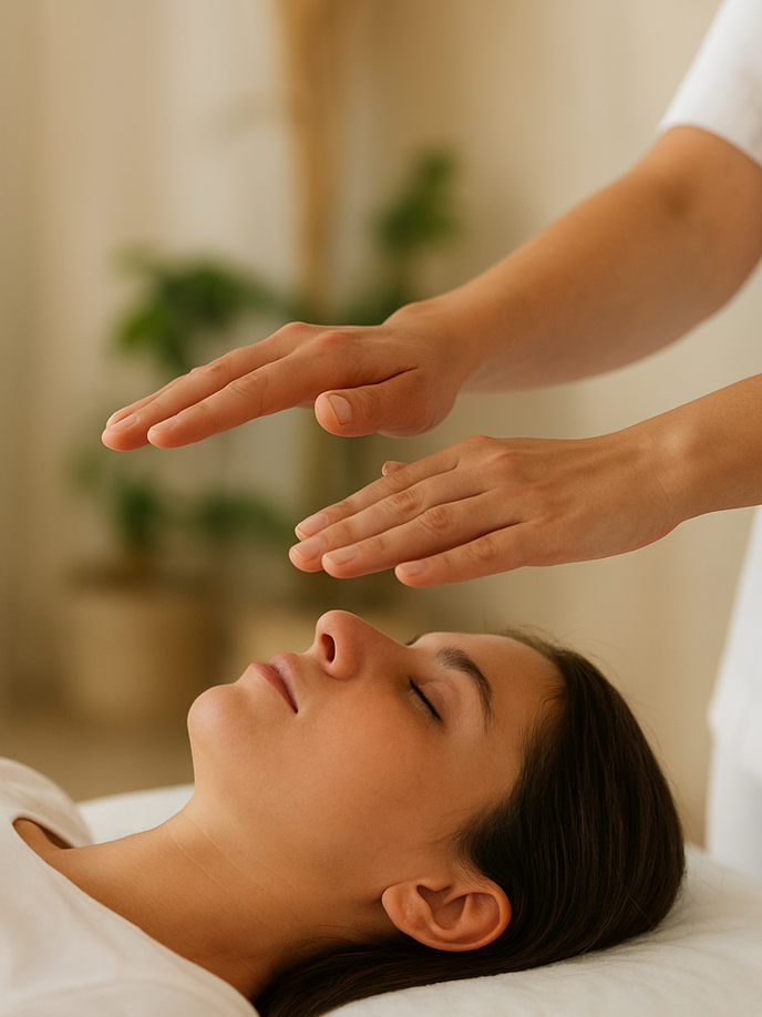 Soin Reiki : mains au-dessus du visage