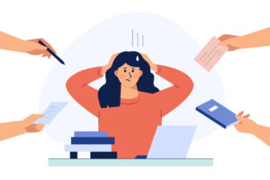 Illustration d'une personne stressée submergée par les sollicitations